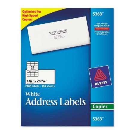 Avery Avery Self-Adhesive Address Labels for Copiers, 1-3/8 x 2-13/16, White, 2400/Box 5363